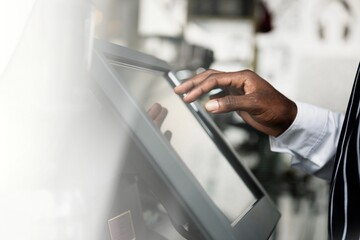 Cashier touch screen close up