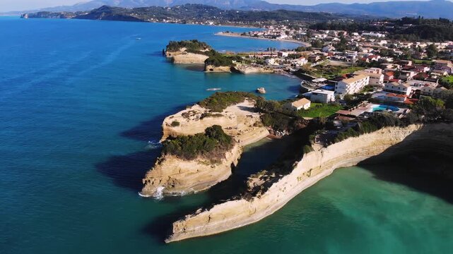 Sidari, Corfu, Canal d&rsquo;Amour (Love Channel), aerial drone view of Corfu island, Greece, with turqoise water and sea beach, Kerkyra, Ionian islands, summer sunny day, Kanali tou Erota, Greek landscape
