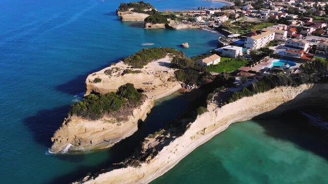 Sidari, Corfu, Canal d&rsquo;Amour (Love Channel), aerial drone view of Corfu island, Greece, with turqoise water and sea beach, Kerkyra, Ionian islands, summer sunny day, Kanali tou Erota, Greek landscape
