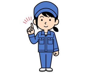 指差しするシンプルな作業員の女性