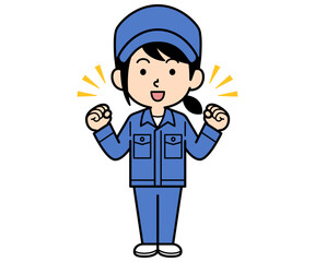 Obraz premium ガッツポーズするシンプルな作業員の女性