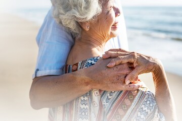 A senior couple on beach vacation