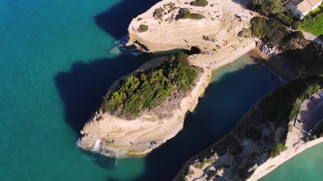 Sidari, Corfu, Canal d&rsquo;Amour (Love Channel), aerial drone view of Corfu island, Greece, with turqoise water and sea beach, Kerkyra, Ionian islands, summer sunny day, Kanali tou Erota, Greek landscape
