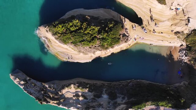 Sidari, Corfu, Canal d&rsquo;Amour (Love Channel), aerial drone view of Corfu island, Greece, with turqoise water and sea beach, Kerkyra, Ionian islands, summer sunny day, Kanali tou Erota, Greek landscape
