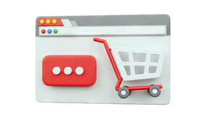 3D Browser Window with Shopping Cart and Notification Icon