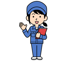 Obraz premium ファイルを持って案内するシンプルな作業員の女性