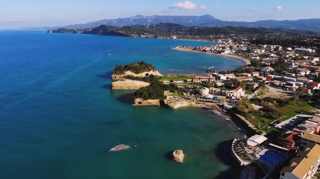Sidari, Corfu, Canal d&rsquo;Amour (Love Channel), aerial drone view of Corfu island, Greece, with turqoise water and sea beach, Kerkyra, Ionian islands, summer sunny day, Kanali tou Erota, Greek landscape
