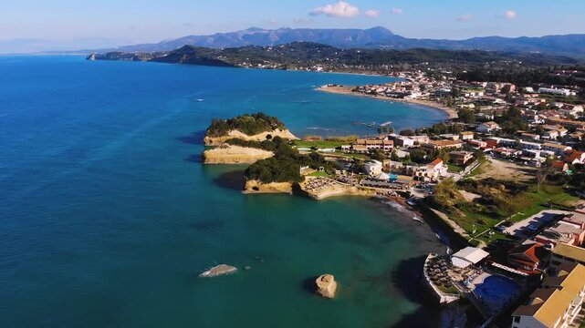 Sidari, Corfu, Canal d&rsquo;Amour (Love Channel), aerial drone view of Corfu island, Greece, with turqoise water and sea beach, Kerkyra, Ionian islands, summer sunny day, Kanali tou Erota, Greek landscape
