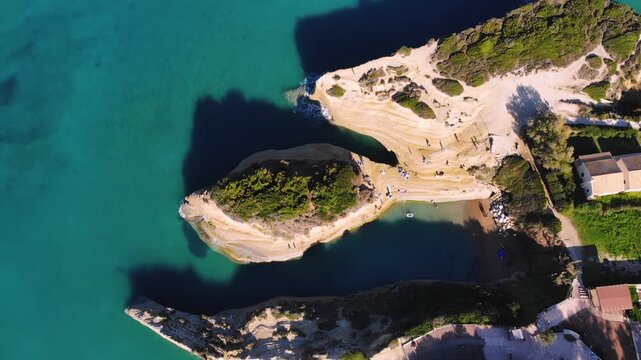Sidari, Corfu, Canal d&rsquo;Amour (Love Channel), aerial drone view of Corfu island, Greece, with turqoise water and sea beach, Kerkyra, Ionian islands, summer sunny day, Kanali tou Erota, Greek landscape
