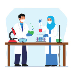Fototapeta premium Scientists conducting experiment in laboratory scene.
