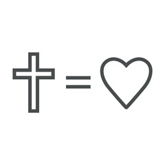 Obraz premium Cross love logo icon. Christian heart Jesus worship bible illustration. Vector sign love symbol.