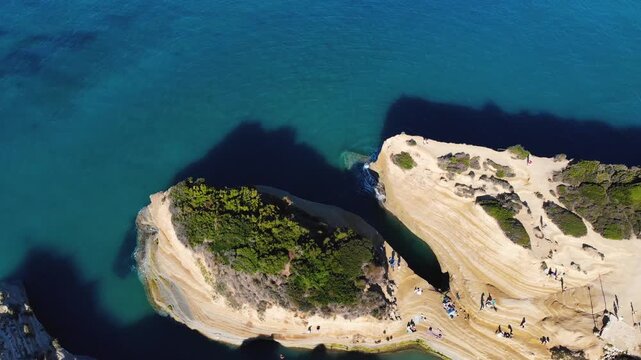 Sidari, Corfu, Canal d&rsquo;Amour (Love Channel), aerial drone view of Corfu island, Greece, with turqoise water and sea beach, Kerkyra, Ionian islands, summer sunny day, Kanali tou Erota, Greek landscape
