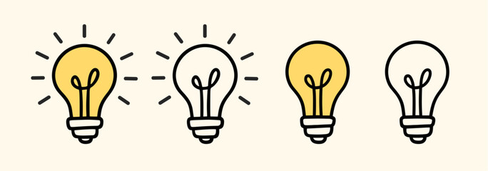Bulb light idea icon. Vector lamp sketch cartoon creative concept line innovation creative idea.