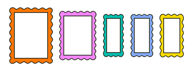 Frame border wave scallop edge kid cute pattern. Wavy fun frame scallop shape retro box design.