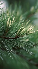 Close-up of fresh pine needles with vibrant green hues, perfect for commercial use in nature, fragrance, and botanical design projects