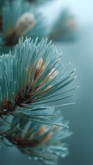 Close-up of blue-green pine needles with soft focus, offering a fresh, tranquil, and aromatic visual ideal for commercial and design projects