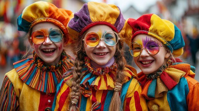 Children in colorful costumes celebrate Fasching in a joyful outdoor event during daylight hours