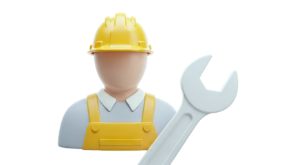 3D Cartoon Worker with Wrench Icon