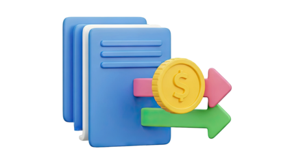 3D Icon of Coin Transaction with Files and Arrows