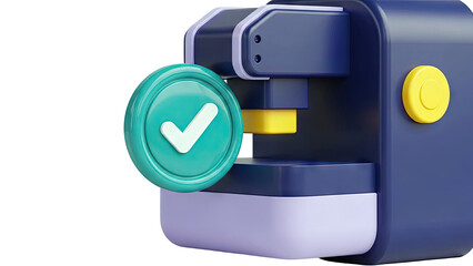 3D Machine with Checkmark and Yellow Button