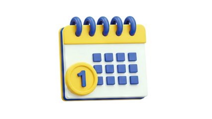 3D Calendar Icon with Number 1