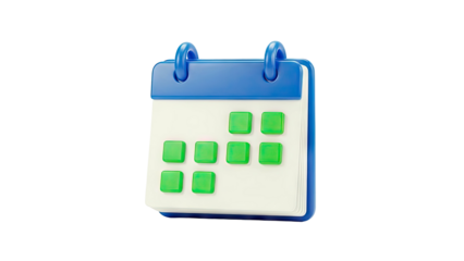 3D Calendar Icon with Green Squares