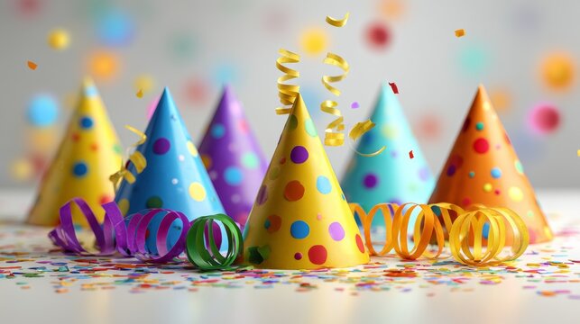 Colorful hats and confetti create a festive scene for Fasching carnival celebration in bright daylight