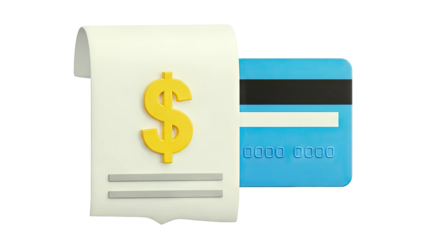 3D Render of a Credit Card and Dollar Sign Receipt