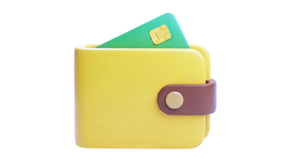 3D Render of a Yellow Wallet with a Green Card