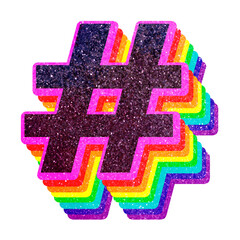 Obraz premium Png hashtagsymbol rainbow typography glitter texture
