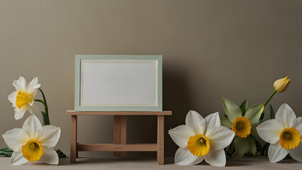 Spring sale banner with daffodil border, Banner / Template 