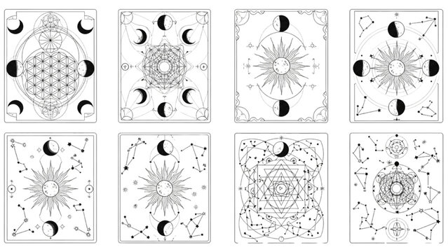 Mystical astrology sun and moon phase mandala design set