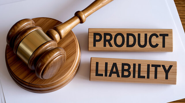 Gavel and product liability blocks on a legal document