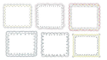 Set of six charming vector frames with delicate lace-like edges, perfect for whimsical designs and craft projects
