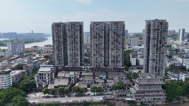 Leshan Sichuan Cityscape with Modern High-Rises and Minjiang River