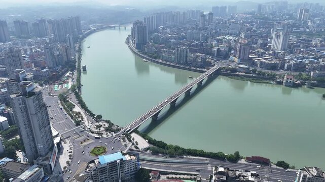 Tuojiang River Bridge Aerial View, Neijiang Sichuan China