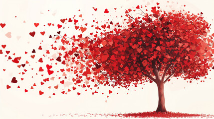 Obraz premium A love tree with heart-shaped leaves, illustrated in a clean and elegant vector style, perfect for romantic and Valentine-themed designs.