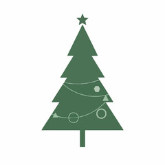 Obraz premium Minimal green Christmas tree vector with holiday decorations for cards and banners