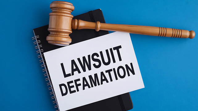 Lawsuit defamation concept with gavel on notebook