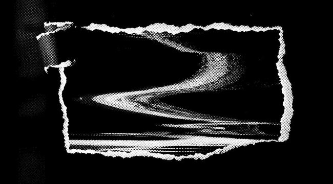 Grunge torn paper frame with digital glitch distortion, dirty black and white photocopy texture animation, abstract seamless loop background.