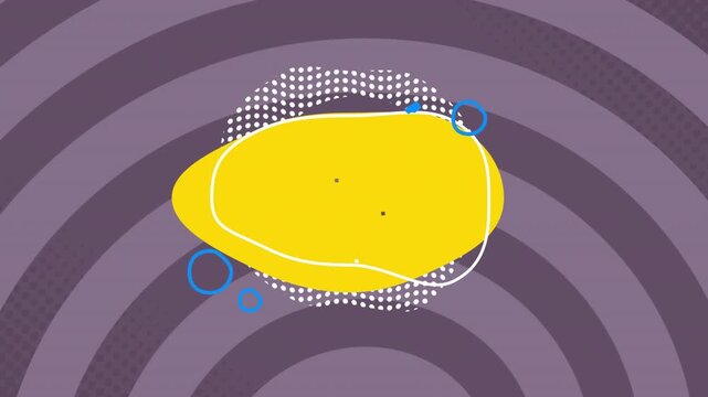 Loop start showing yellow blob morphing, white loop moving, blue rings orbiting for central focus