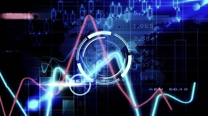 On cyan peak appearing, central HUD pulsing and rotating while traces spiking, highlighting trends - Powered by Adobe