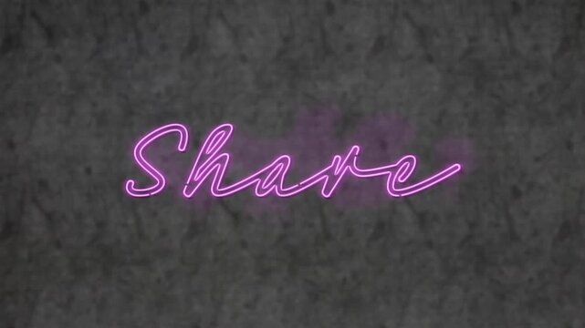 Handwritten 'Share' suddenly lighting from embossed to pink neon, smoke rising to highlight word