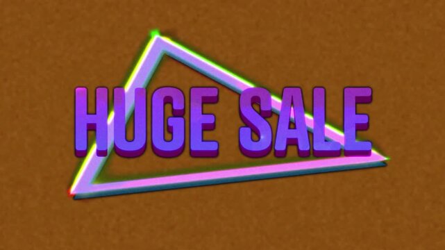 Sun flare appearing sparking neon frame forming, purple HUGE SALE emerging and glinting to promote