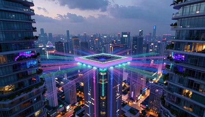 Futuristic Cityscape with Neon Lights