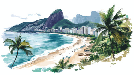 Ipanema Beach. Ipanema Beach hand drawn watercolor illustration