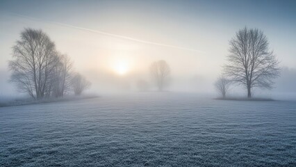 Winter solstice calm landscape, snowy field under clear pale sky, peaceful seasonal aesthetic