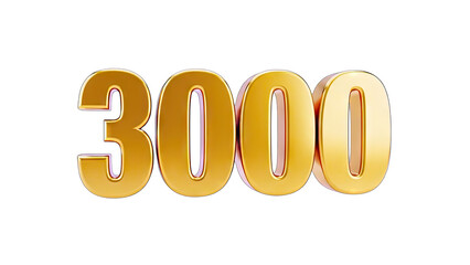 3D Golden 3000 Number on transparent background