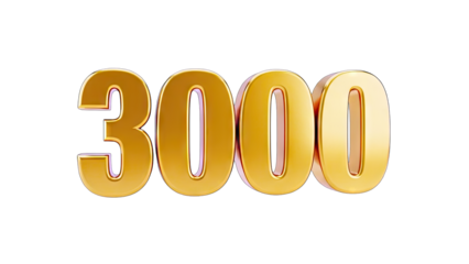 3D Golden 3000 Number on transparent background