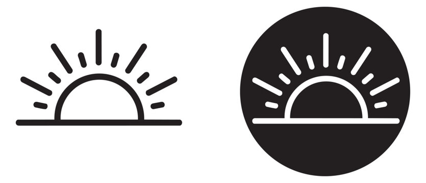 Minimalist line art and glyph icon set featuring a sunrise or sunset symbol for weather apps and time display
